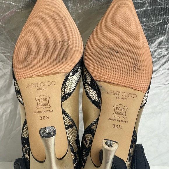 Pre-owned JIMMY CHOO Beige Satin Black Lace Detail Casual Boots - Picture 6 of 16